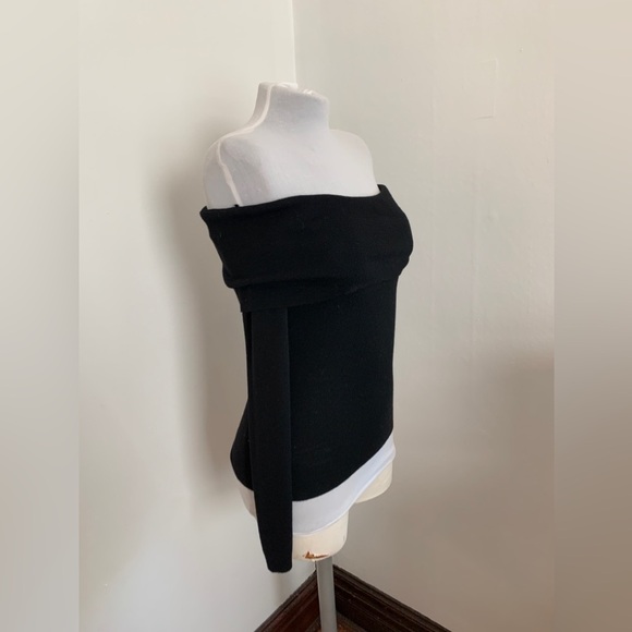 NWT Studio By The Workshop Black Off Shoulder Soft Wool Blend Sweater NEW S Rib - Picture 15 of 16
